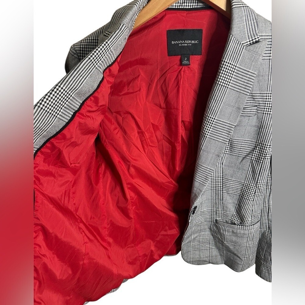 Banana Republic Blazer Size 2 Grey/Black/White with Red Lining - Picture 6 of 8